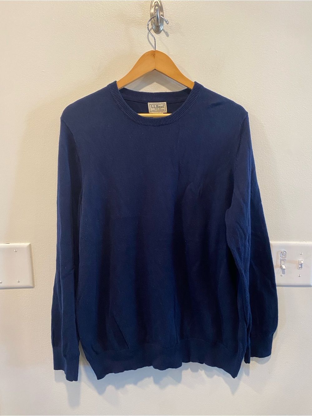 L.L.Bean Men's Cotton Cashmere Crewneck Sweater size Large Navy Blue preppy